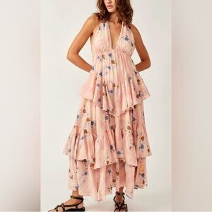 Free People Stop Time Maxi pink floral size L halter
